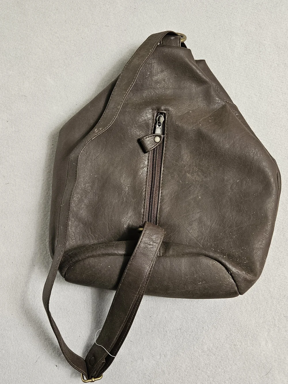Vintage Y2K Faded Glory Brown Faux Leather Teardrop Sling Backpack Purse